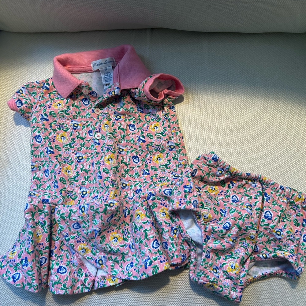 EUC Ralph Lauren Pink Floral Baby Dress Set